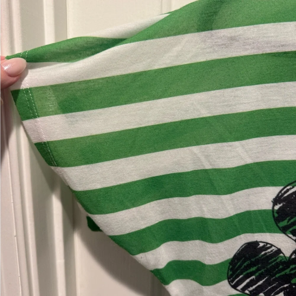 Disney Parks Green & White Striped Mickey and Minnie Graphic Vintage Tee Size XL - Picture 4 of 11